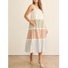 imageCHARTOU Women Sleeveless Gingham Long Flowy Dress Floral Tiered Daisy Contrast Trim Midi DressCoffee