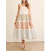 imageCHARTOU Women Sleeveless Gingham Long Flowy Dress Floral Tiered Daisy Contrast Trim Midi DressCoffee