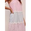 imageCHARTOU Women Sleeveless Gingham Long Flowy Dress Floral Tiered Daisy Contrast Trim Midi DressPink