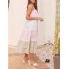 imageCHARTOU Women Sleeveless Gingham Long Flowy Dress Floral Tiered Daisy Contrast Trim Midi DressPink