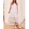 imageCHARTOU Women Sleeveless Gingham Long Flowy Dress Floral Tiered Daisy Contrast Trim Midi DressPink