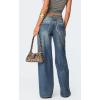 imageCHARTOU Women Summer Back Bow Print Wide Leg Denim Pants Y2k Low Waist Baggy Straight JeansBlue
