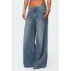 imageCHARTOU Women Summer Back Bow Print Wide Leg Denim Pants Y2k Low Waist Baggy Straight JeansBlue