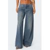 imageCHARTOU Women Summer Back Bow Print Wide Leg Denim Pants Y2k Low Waist Baggy Straight JeansBlue