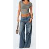 imageCHARTOU Women Summer Back Bow Print Wide Leg Denim Pants Y2k Low Waist Baggy Straight JeansBlue