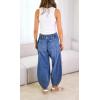 imageCHARTOU Women Summer Denim Wide Leg Pants Shirred Back Drawstring Waist Patchwork Tapered Barrel JeansBlue