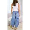 imageCHARTOU Women Summer Denim Wide Leg Pants Shirred Back Drawstring Waist Patchwork Tapered Barrel JeansLight Blue