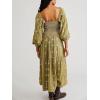 imageCHARTOU Women Summer Flowy Floral Dress Long Puff Sleeve Square Neck Boho Maxi Sundress Swing Smocked DressArmy Black