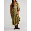 imageCHARTOU Women Summer Flowy Floral Dress Long Puff Sleeve Square Neck Boho Maxi Sundress Swing Smocked DressArmy Black
