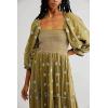 imageCHARTOU Women Summer Flowy Floral Dress Long Puff Sleeve Square Neck Boho Maxi Sundress Swing Smocked DressArmy Black