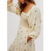 imageCHARTOU Women Summer Flowy Floral Dress Long Puff Sleeve Square Neck Boho Maxi Sundress Swing Smocked DressBeige