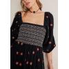 imageCHARTOU Women Summer Flowy Floral Dress Long Puff Sleeve Square Neck Boho Maxi Sundress Swing Smocked DressBlack