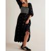 imageCHARTOU Women Summer Flowy Floral Dress Long Puff Sleeve Square Neck Boho Maxi Sundress Swing Smocked DressBlack
