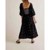 imageCHARTOU Women Summer Flowy Floral Dress Long Puff Sleeve Square Neck Boho Maxi Sundress Swing Smocked DressBlack