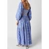 imageCHARTOU Women Summer Flowy Floral Dress Long Puff Sleeve Square Neck Boho Maxi Sundress Swing Smocked DressBlue