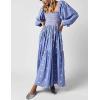 imageCHARTOU Women Summer Flowy Floral Dress Long Puff Sleeve Square Neck Boho Maxi Sundress Swing Smocked DressBlue