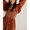 imageCHARTOU Women Summer Flowy Floral Dress Long Puff Sleeve Square Neck Boho Maxi Sundress Swing Smocked DressBrown