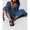 imageCHARTOU Women Summer Flowy Floral Dress Long Puff Sleeve Square Neck Boho Maxi Sundress Swing Smocked DressDark Blue