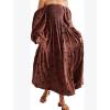 imageCHARTOU Women Summer Flowy Floral Dress Long Puff Sleeve Square Neck Boho Maxi Sundress Swing Smocked DressDark Brown