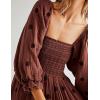 imageCHARTOU Women Summer Flowy Floral Dress Long Puff Sleeve Square Neck Boho Maxi Sundress Swing Smocked DressDark Brown