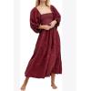 imageCHARTOU Women Summer Flowy Floral Dress Long Puff Sleeve Square Neck Boho Maxi Sundress Swing Smocked DressDark Red