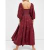 imageCHARTOU Women Summer Flowy Floral Dress Long Puff Sleeve Square Neck Boho Maxi Sundress Swing Smocked DressDark Red