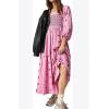 imageCHARTOU Women Summer Flowy Floral Dress Long Puff Sleeve Square Neck Boho Maxi Sundress Swing Smocked DressPink