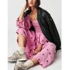 imageCHARTOU Women Summer Flowy Floral Dress Long Puff Sleeve Square Neck Boho Maxi Sundress Swing Smocked DressPink