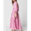 imageCHARTOU Women Summer Flowy Floral Dress Long Puff Sleeve Square Neck Boho Maxi Sundress Swing Smocked DressPink