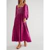 imageCHARTOU Women Summer Flowy Floral Dress Long Puff Sleeve Square Neck Boho Maxi Sundress Swing Smocked DressRose