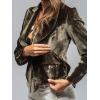imageCHARTOU Women Velvet Shirt Tops Cute Bow Tie Front Puff Long Sleeve Blouse Ruffle Lapel Cut Out Fall OutfitsArmy Green