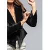 imageCHARTOU Women Velvet Shirt Tops Cute Bow Tie Front Puff Long Sleeve Blouse Ruffle Lapel Cut Out Fall OutfitsBlack