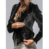 imageCHARTOU Women Velvet Shirt Tops Cute Bow Tie Front Puff Long Sleeve Blouse Ruffle Lapel Cut Out Fall OutfitsBlack