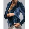 imageCHARTOU Women Velvet Shirt Tops Cute Bow Tie Front Puff Long Sleeve Blouse Ruffle Lapel Cut Out Fall OutfitsNavy