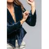 imageCHARTOU Women Velvet Shirt Tops Cute Bow Tie Front Puff Long Sleeve Blouse Ruffle Lapel Cut Out Fall OutfitsNavy