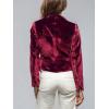 imageCHARTOU Women Velvet Shirt Tops Cute Bow Tie Front Puff Long Sleeve Blouse Ruffle Lapel Cut Out Fall OutfitsRed
