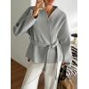 imageCHARTOU Women Wool Blend Crop Jacket Coat Oversized Fall Winter Blazer Outwear Trench Overcoat with BeltGrey