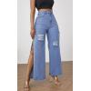 imageCHARTOU Womens Chic Distressed High Rise Wide Leg Denim Jeans Ripped Side Slit Flare Pants