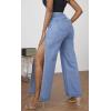 imageCHARTOU Womens Chic Distressed High Rise Wide Leg Denim Jeans Ripped Side Slit Flare Pants