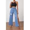 imageCHARTOU Womens Chic Distressed High Rise Wide Leg Denim Jeans Ripped Side Slit Flare Pants