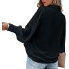imageCHARTOU Womens Dressy Casual Lapel Collar Pleated Lantern Sleeve Button Down ShirtBlack