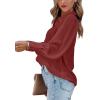 imageCHARTOU Womens Dressy Casual Lapel Collar Pleated Lantern Sleeve Button Down ShirtBrick Red