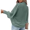 imageCHARTOU Womens Dressy Casual Lapel Collar Pleated Lantern Sleeve Button Down ShirtGreen