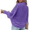 imageCHARTOU Womens Dressy Casual Lapel Collar Pleated Lantern Sleeve Button Down ShirtPurple