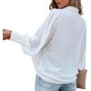 imageCHARTOU Womens Dressy Casual Lapel Collar Pleated Lantern Sleeve Button Down ShirtWhite