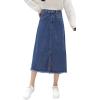 imageCHARTOU Womens Elegant High Waist Raw Hem ALine Denim Ripped Split Midi Long SkirtDark Blue