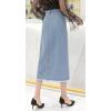 imageCHARTOU Womens Elegant High Waist Raw Hem ALine Denim Ripped Split Midi Long SkirtLight Blue