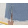 imageCHARTOU Womens Elegant High Waist Raw Hem ALine Denim Ripped Split Midi Long SkirtLight Blue
