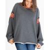 imageCHARTOU Womens Fall Oversized Crew Neck Patchwork Raw Hem Pullover SweatshirtGrey