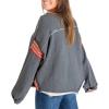 imageCHARTOU Womens Fall Oversized Crew Neck Patchwork Raw Hem Pullover SweatshirtGrey